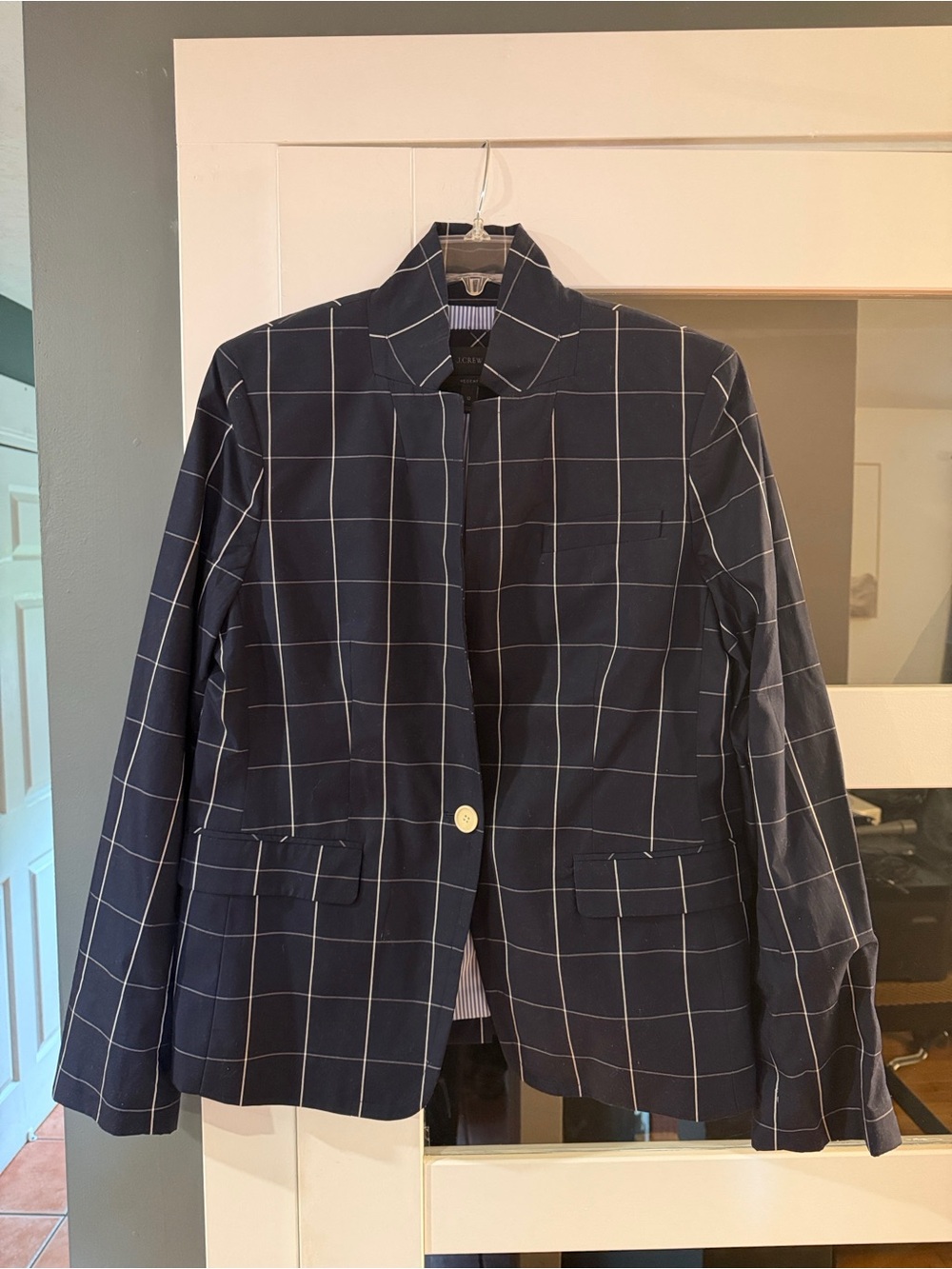 J. Crew Navy Windowpane Single-Button Blazer
